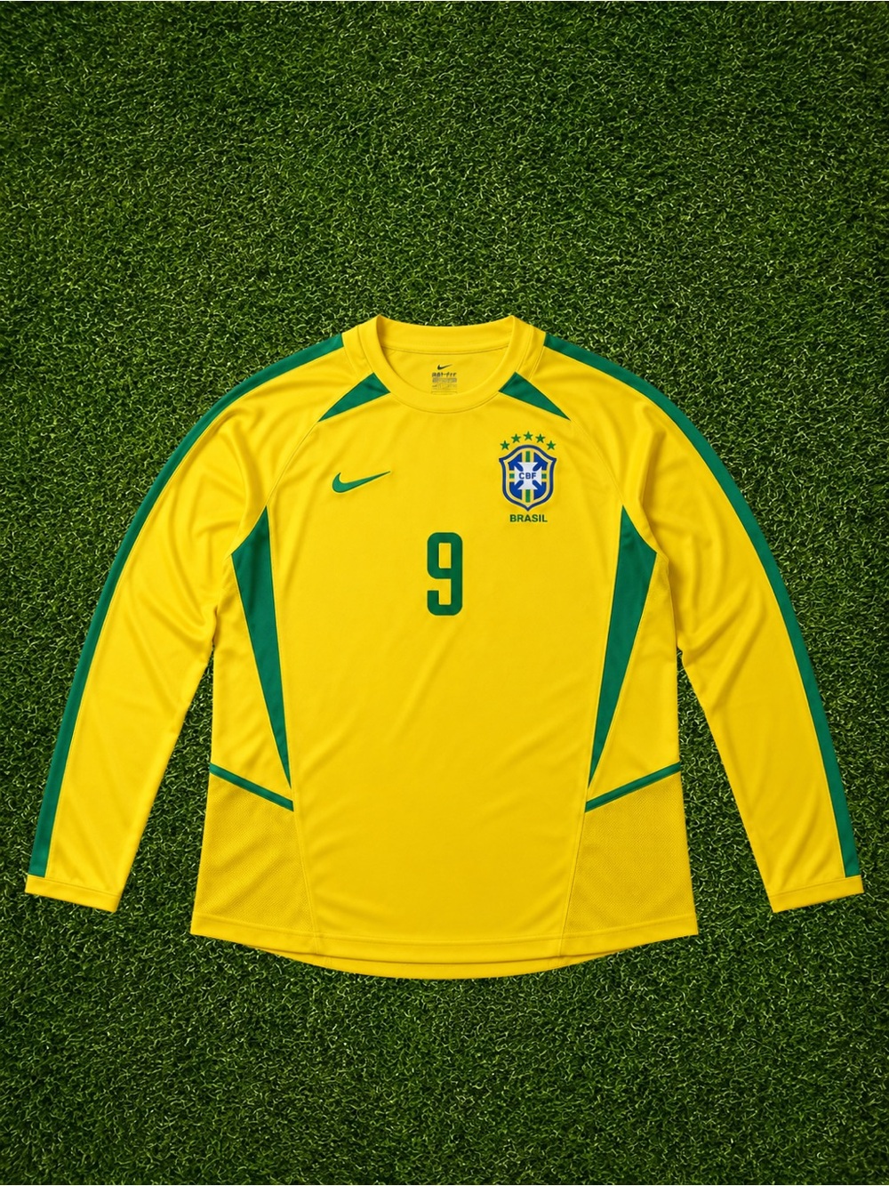 Nike Yellow and Green Brazil Long Sleeve Soccer Jersey #9